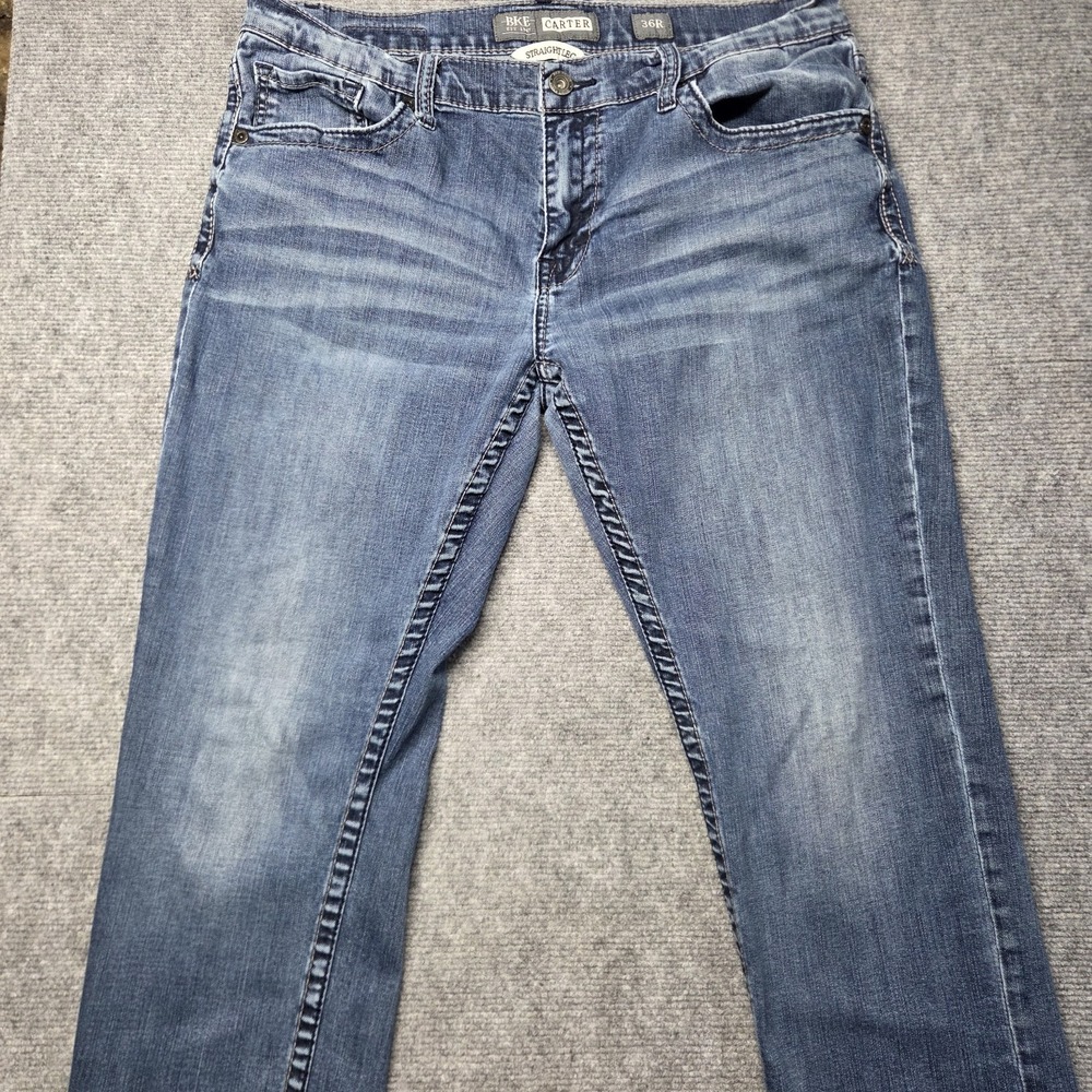 BKE Buckle Denim Carter Mens Jeans 36R Distressed Straight Leg Blue Size 36x31
